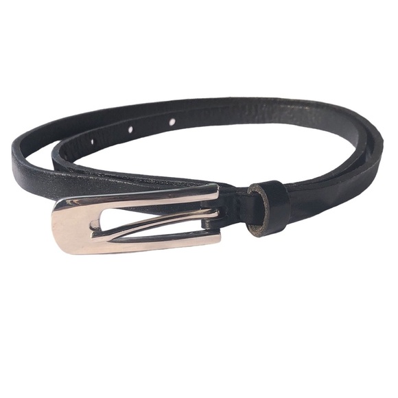 Minimalist Italian Leather Belt Contemporary Silvertone Buckle Women 6 - Picture 1 of 4